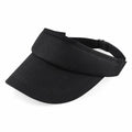 Beechfield BC041 sun visor made of black fabric with an adjustable strap.
