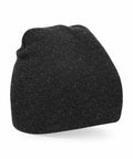 The Beechfield BC044, a ribbed-knit beanie in dark gray, is showcased against a plain white background. This soft and slightly slouched hat is perfect for casual wear and colder weather.