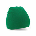 A Beechfield BC044, a smooth-textured beanie in bright green, is displayed on a plain white background.