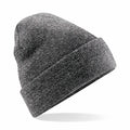 A Beechfield BC045 gray knit beanie hat with a folded brim, displayed against a white background.