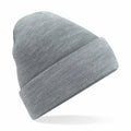 The BC045 beanie by Beechfield is showcased against a white background, featuring a folded gray knit design with a cuffed edge that offers a minimalist and casual style.