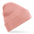 The Beechfield BC045 is a pink knit beanie featuring a folded cuff, showcased against a white background.