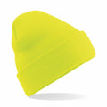 A bright yellow Beechfield BC045 beanie with a folded cuff, presented against a plain white background.