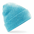 A vibrant blue Beechfield BC045 knit beanie featuring a rolled-up brim, set against a white background. The beanie boasts a soft texture, exuding coziness and warmth.