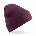A Beechfield BC045, a maroon knitted beanie with a folded brim, displayed against a plain white background.