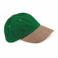 The Beechfield BC057 features a green cap with a brown visor, showcased from a side perspective.