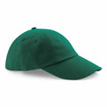 The Beechfield BC058 is a green baseball cap featuring a plain design, curved brim, and an adjustable strap at the back.