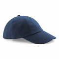 A Beechfield BC058 baseball cap in navy blue with a curved brim, six panels, and ventilation eyelets.