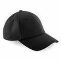 The Beechfield BC059 is a plain black baseball cap with a curved brim and six panels, featuring ventilation eyelets.
