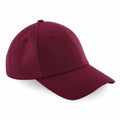 A Beechfield BC059 maroon baseball cap featuring a curved brim and stitched panels.