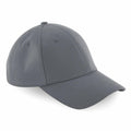 A Beechfield BC059 baseball cap featuring a plain gray design, a curved brim, and an adjustable back.