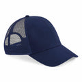 A Beechfield BC060 in navy blue baseball cap featuring a mesh back and solid front panel.