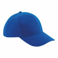 Product BC065 by Beechfield is a bright blue baseball cap featuring a curved brim and a button on top. The cap has a plain design without any visible logos or embellishments, and it is displayed from a side angle against a white background.