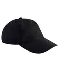 The Caps product is a plain black six-panel baseball cap with a curved peak, displayed against a white background.