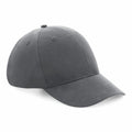 Introducing the Beechfield BC070: This simple gray baseball cap features prominent stitching and a stylish curved brim.