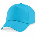 A vibrant blue Beechfield BC10B baseball cap featuring a curved brim and an adjustable back strap. The cap is plain, with no visible logos or designs, and is set against a white background.