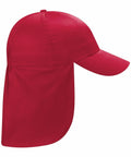 The BC11B by Beechfield is a red baseball cap featuring an attached neck flap for sun protection.