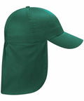 A green Beechfield BC11B with a long neck flap attached to the back, designed for sun protection. The hat features a standard curved brim and the fabric appears smooth and lightweight.