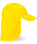 The Beechfield BC11B baseball cap, shown in profile view, features a vibrant yellow color and an extended neck flap for sun protection.