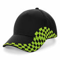Beechfield's BC159 features a black cap with a neon green checkered pattern along the brim and side.