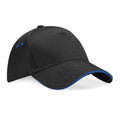 A BC15C baseball cap from Beechfield, in black with small blue accents, featuring a curved brim and two ventilation holes on one side.