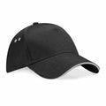 The BC15C cap by Beechfield is a black baseball cap featuring two small ventilation holes on each side, a curved brim, and a subtle gray trim along the edge.