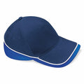 A Beechfield BC171 blue baseball cap featuring white trim on the visor and crown.