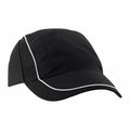 The BC182 from Beechfield is a black baseball cap featuring white piping and mesh sides.