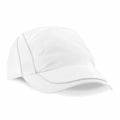 The BC182 by Beechfield is a plain white baseball cap featuring mesh sides and a curved brim.
