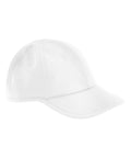 Caps: Plain white baseball cap featuring a curved brim and small side panel perforations for ventilation, shown against a white background.