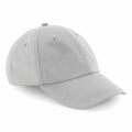 A Beechfield BC187 baseball cap featuring a plain gray design with a curved brim and an adjustable strap at the back.