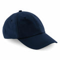 The Beechfield BC187 is a plain navy blue baseball cap featuring a curved brim and six panels.