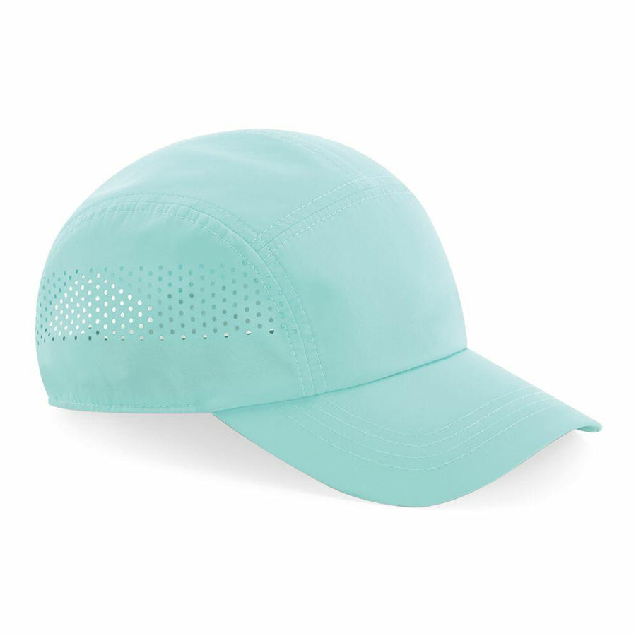 A Beechfield BC188 light blue baseball cap featuring perforated ventilation holes on the side.