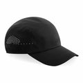 Beechfield's BC188 black baseball cap is designed with small ventilation holes on the side panel, featuring a curved brim and visible stitching details.