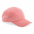 The Beechfield BC188 baseball cap is pink with small perforations on one side for ventilation. It features a curved brim and visible stitching on the panels.