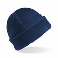 Beechfield BC243 navy blue fleece beanie with a folded brim.