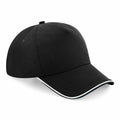 A Beechfield BC25C baseball cap in black, featuring a curved brim with white trim along the edge.