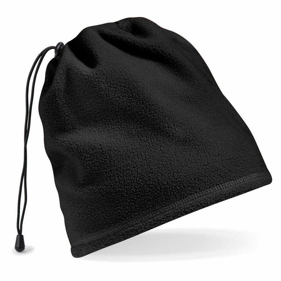 Beechfield BC285 black fleece beanie with an adjustable drawstring.