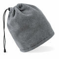 The Beechfield BC285 is a fleece drawstring hat in gray, featuring a black cord and plastic toggle.