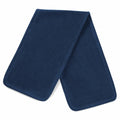 A folded BC290 dark blue fleece scarf by Beechfield on a white background.