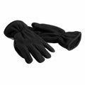 A pair of Beechfield BC295 fleece gloves in black, featuring elastic cuffs, lying flat.