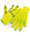 Beechfield's BC310 gloves, featuring a bright yellow design with black dotted patterns on the palms and fingers, are displayed against a plain white background.