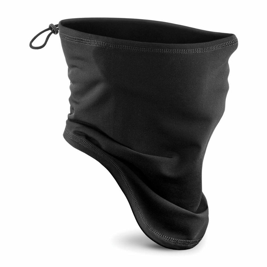 The Beechfield BC320 is a neck gaiter in black that features an adjustable drawstring on the left side.