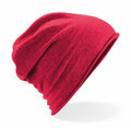 The BC361 beanie from Beechfield is presented on a plain white background, exhibiting its red color and relaxed, loose fit. Its smooth texture is highlighted by the slight tilt of the hat.