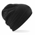 A Beechfield BC366 black slouchy beanie hat displayed on a white background.