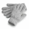A pair of Beechfield BC387 gray wool gloves placed on a white background.