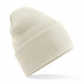 A light beige knit beanie with a folded cuff from the Beechfield BC40R collection.