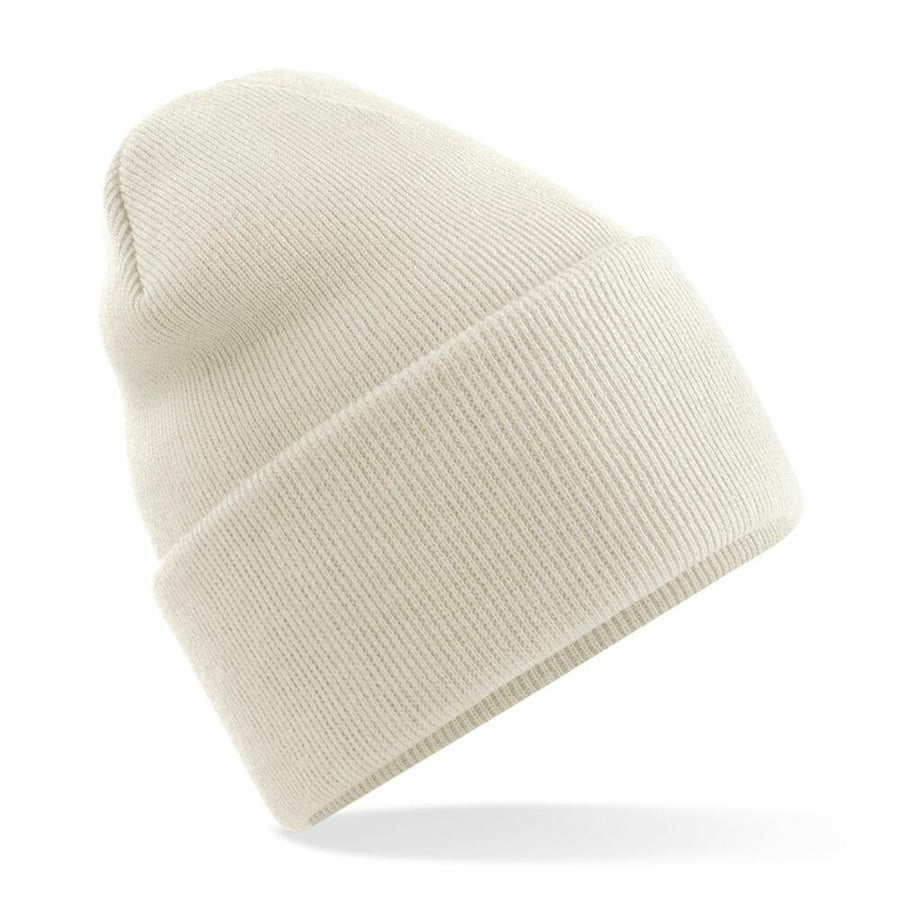 A light beige knit beanie with a folded cuff from the Beechfield BC40R collection.
