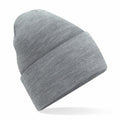 The product, a BC40R beanie by Beechfield in gray, features a folded brim and is displayed against a white background.