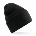 The Beechfield BC40R, a black knit beanie hat with a folded brim, is displayed against a white background.